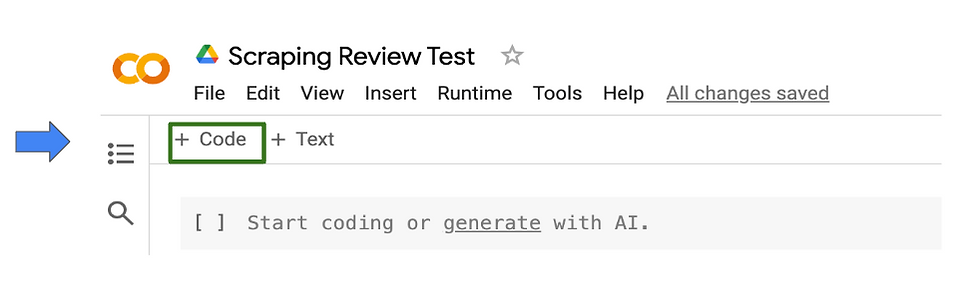 A screenshot of the colab environment where to run the script
