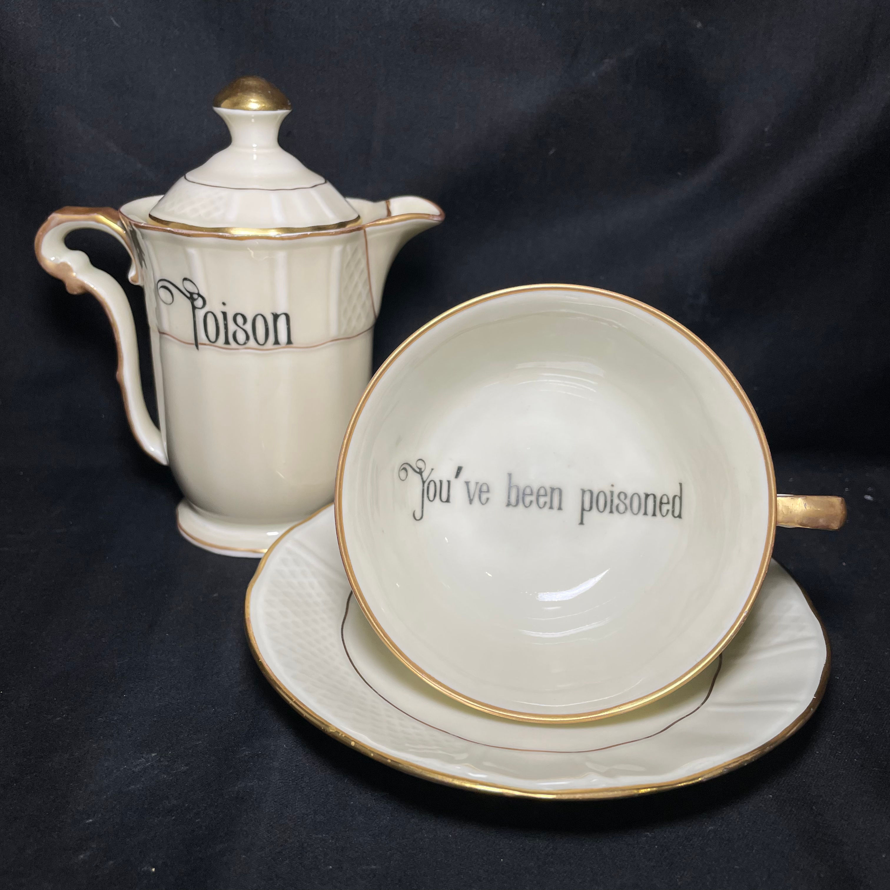Poison coffee set, Funny Unique Upcycled vintage French porcelaine gift