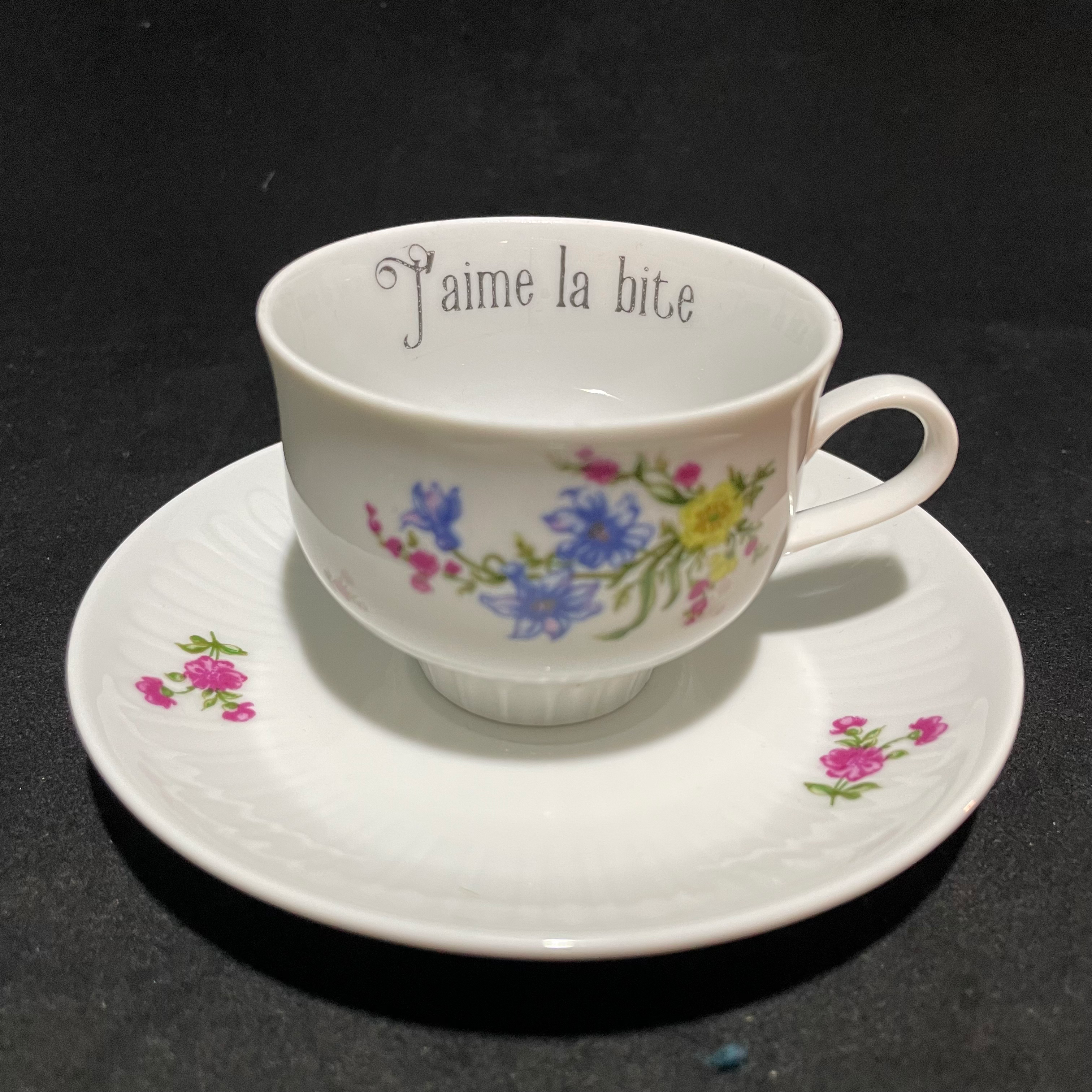 J'aime la bite funny cup, rude upcycled vintage unique porcelain gift