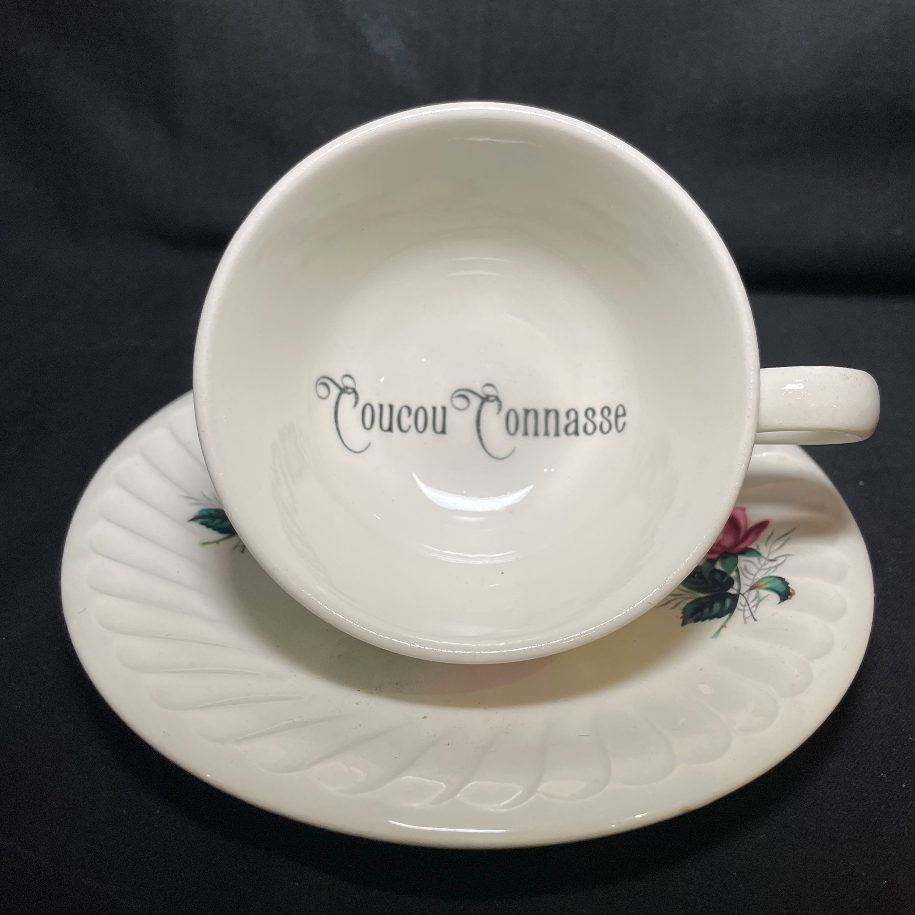 Rude Cup,Coucou Connasse ,Upcycled Unique Vintage coffee,insulte tasse