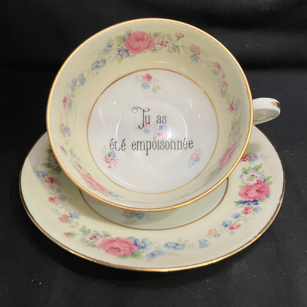 Tu as ete empoisonee funny cup, rude upcycled vintage unique porcelain gift