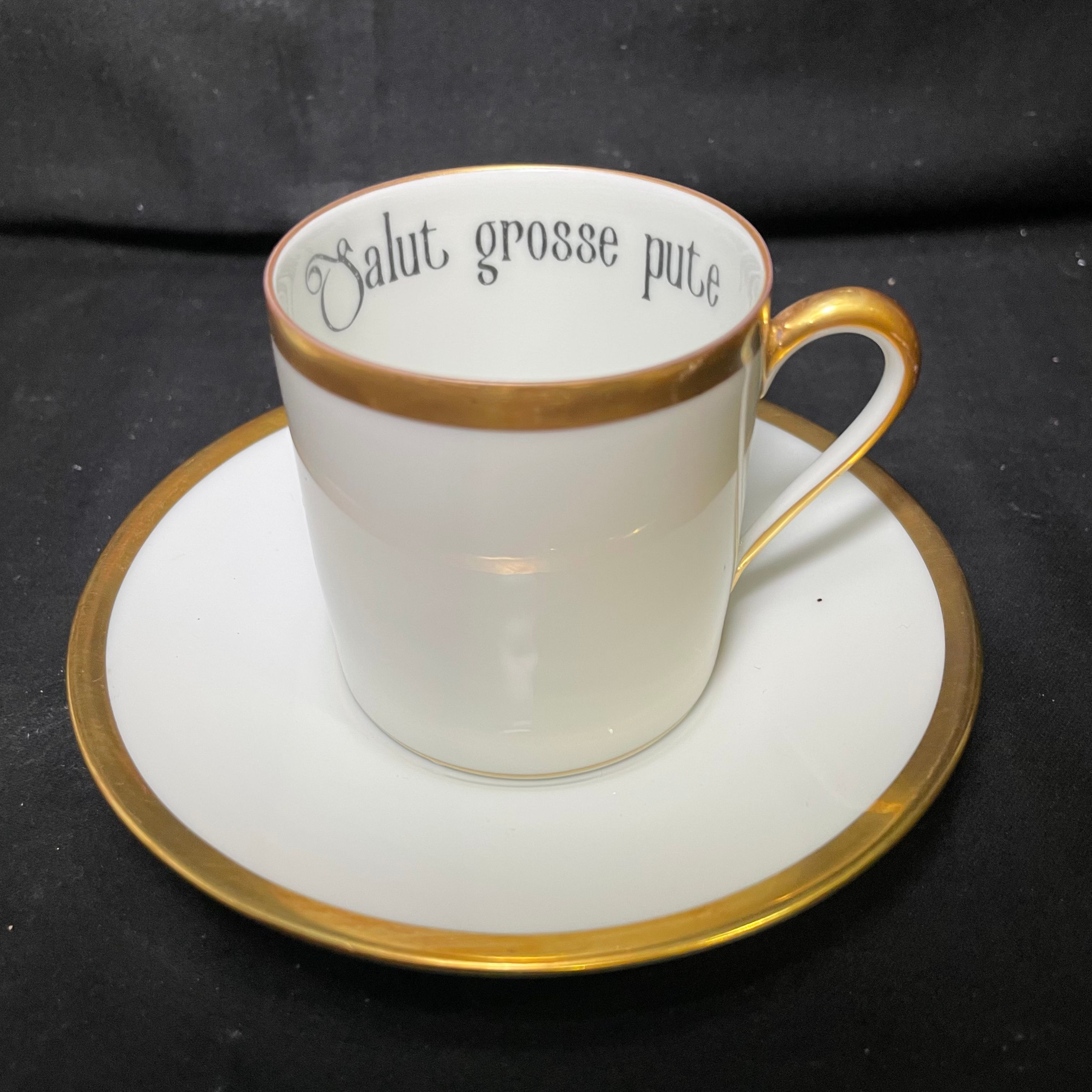 Salut Grosse Pute espresso cup vulgar funny upcycled vintage unique French gift