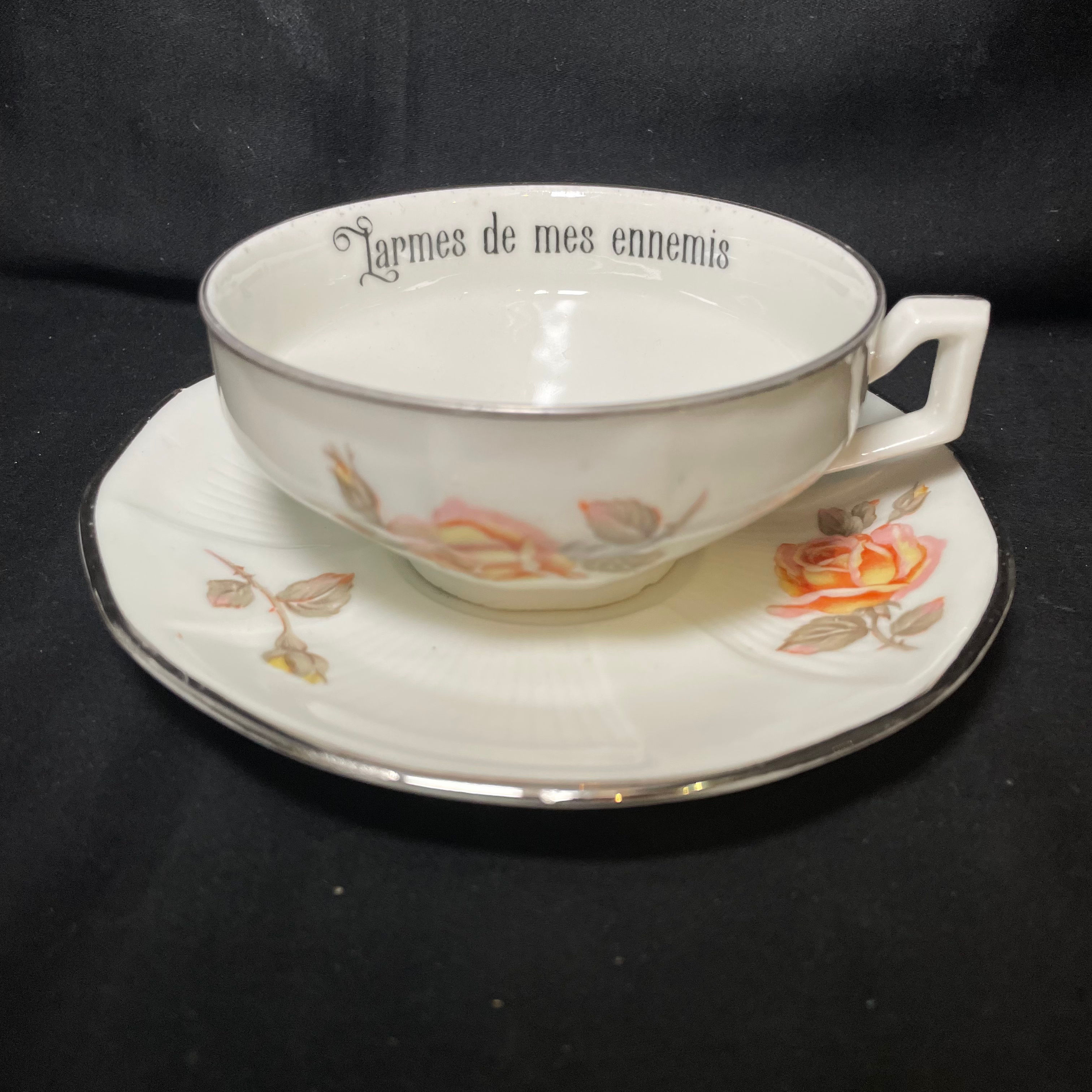 Larmes de mes ennemis, funny vintage upcycled porcelain, unique vulgar gift