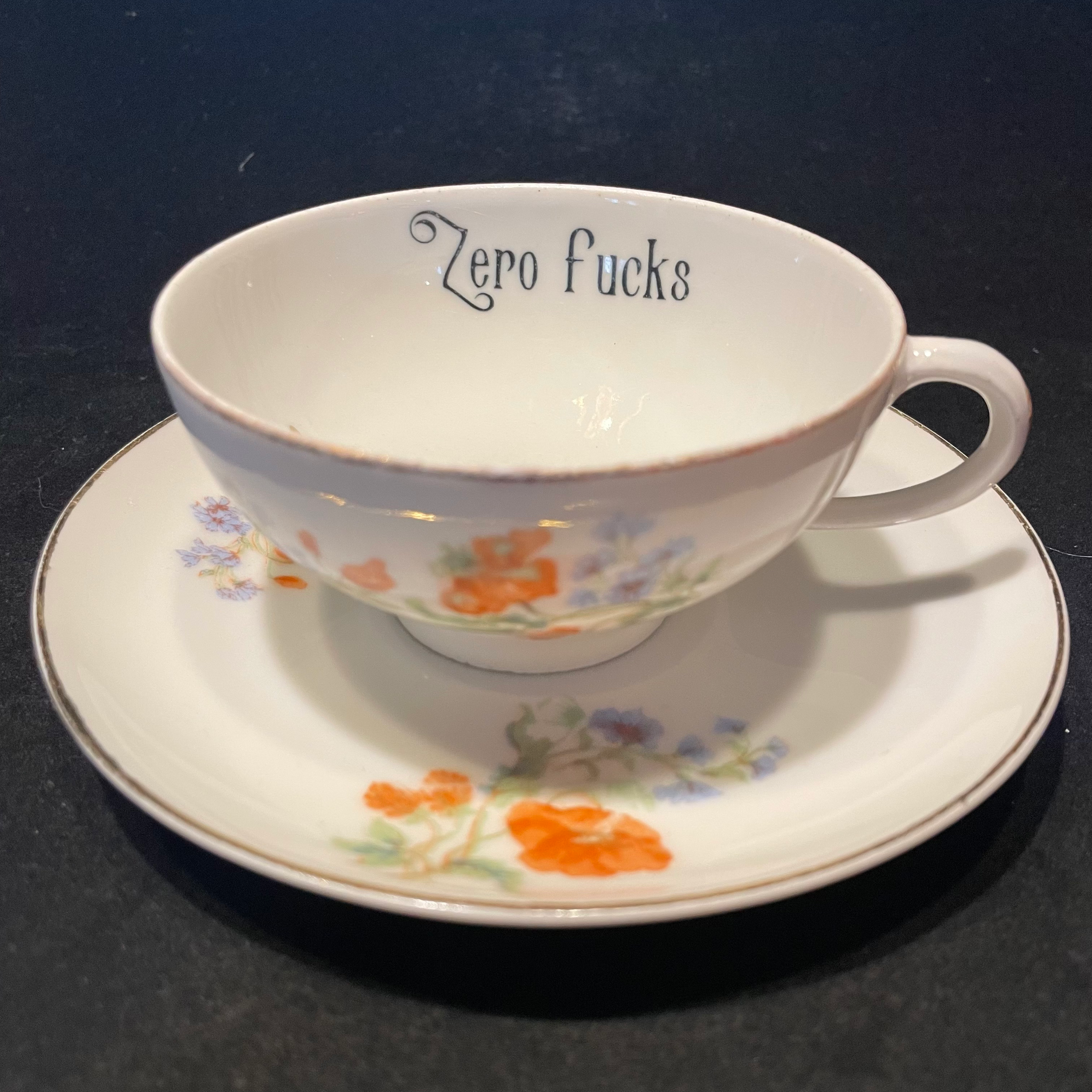 Zero Fucks vulgar funny upcycled vintage unique French porcelain gift
