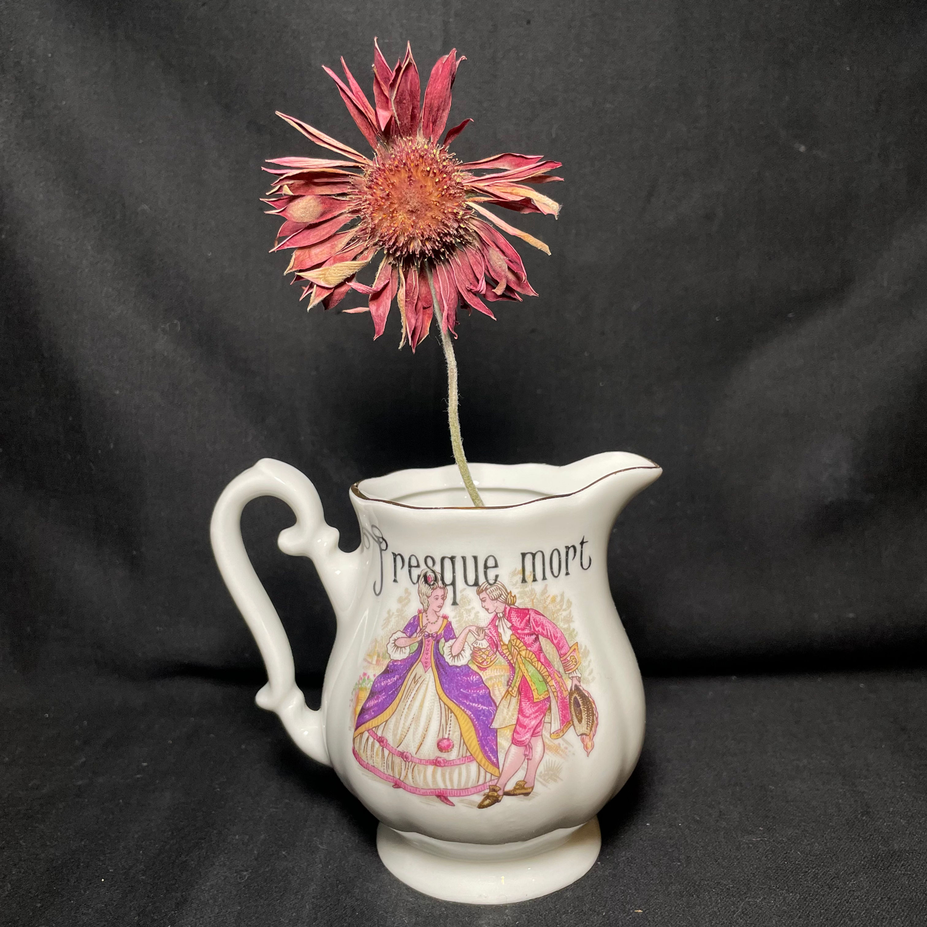 Funny French Bud Vase, Presque mort, Rude Tableware,Vintage porcelain gift