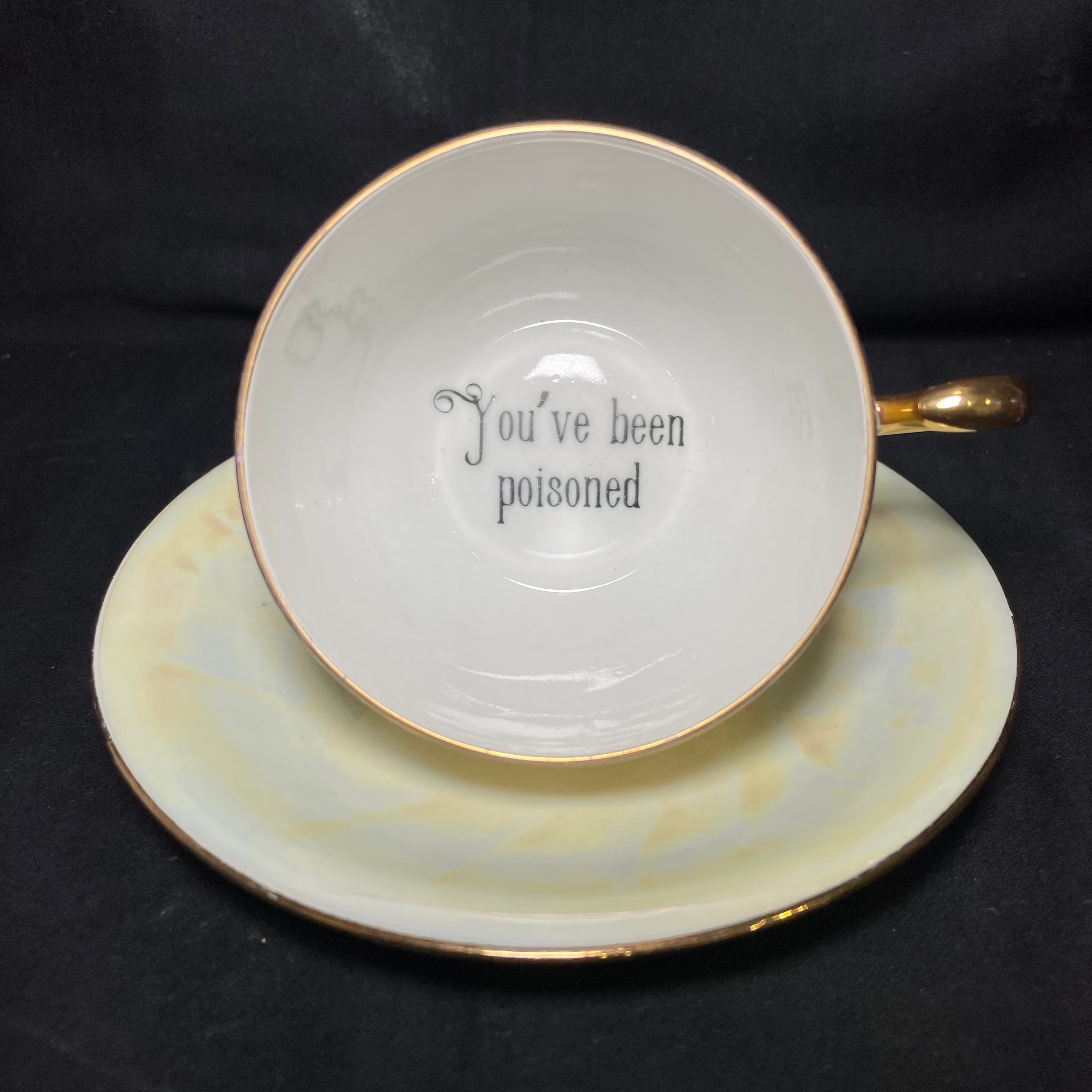 Vulgar teacup, You've been poisoned, Vintage Upcycled Limoges Porcelain