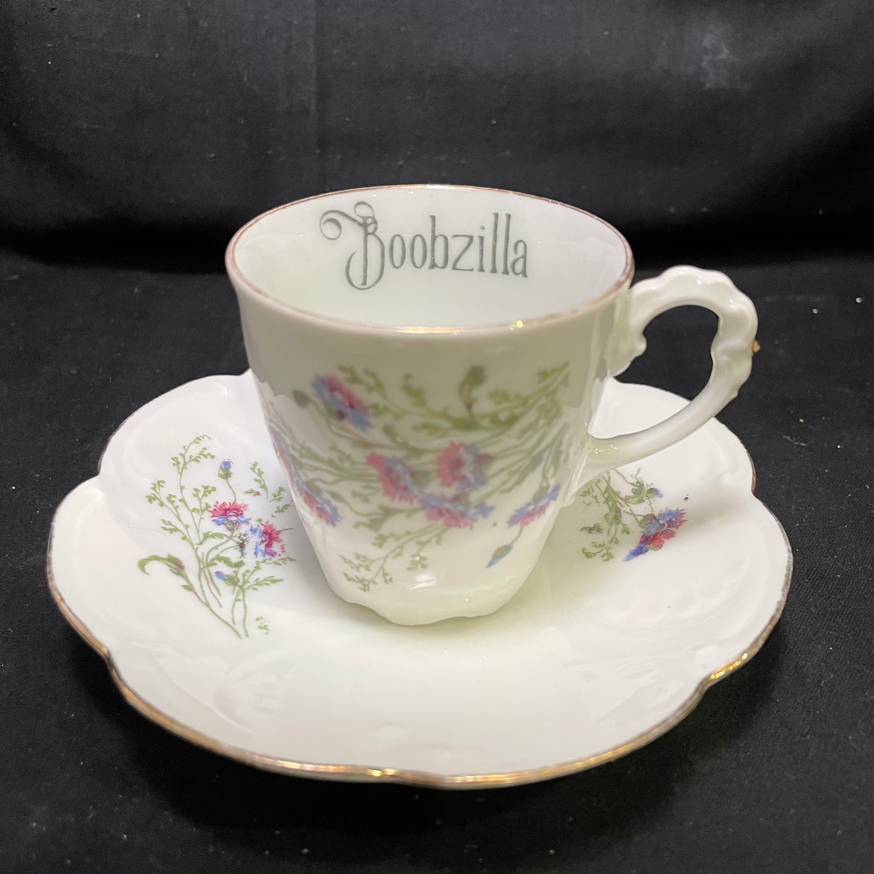 Vulgar espresso cup, Boobzilla, Vintage Upcycled Limoges Porcelain gift