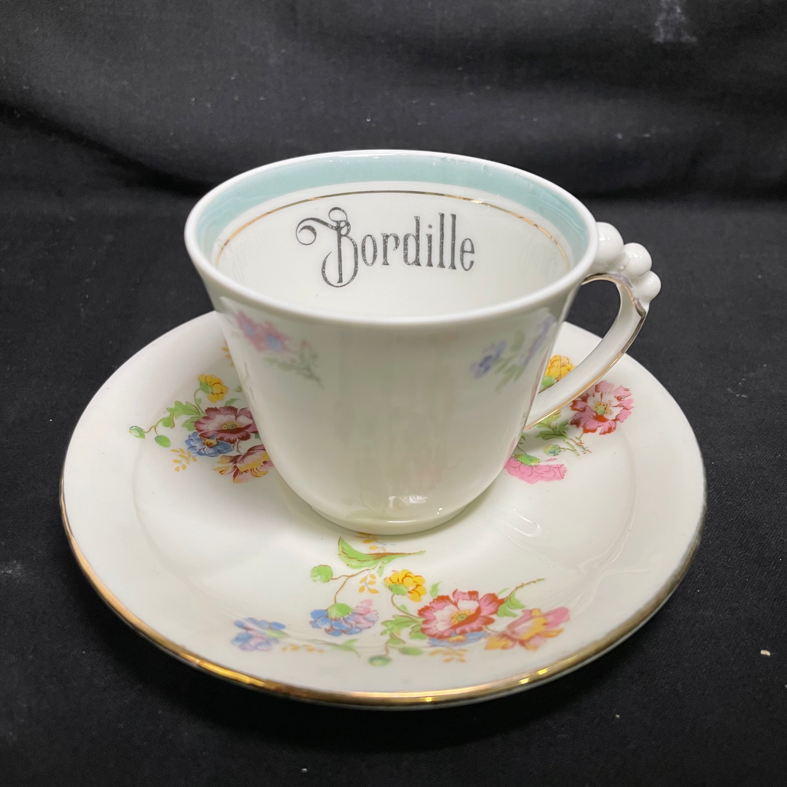 Bordille vulgar funny upcycled vintage unique porcelain cup and saucer