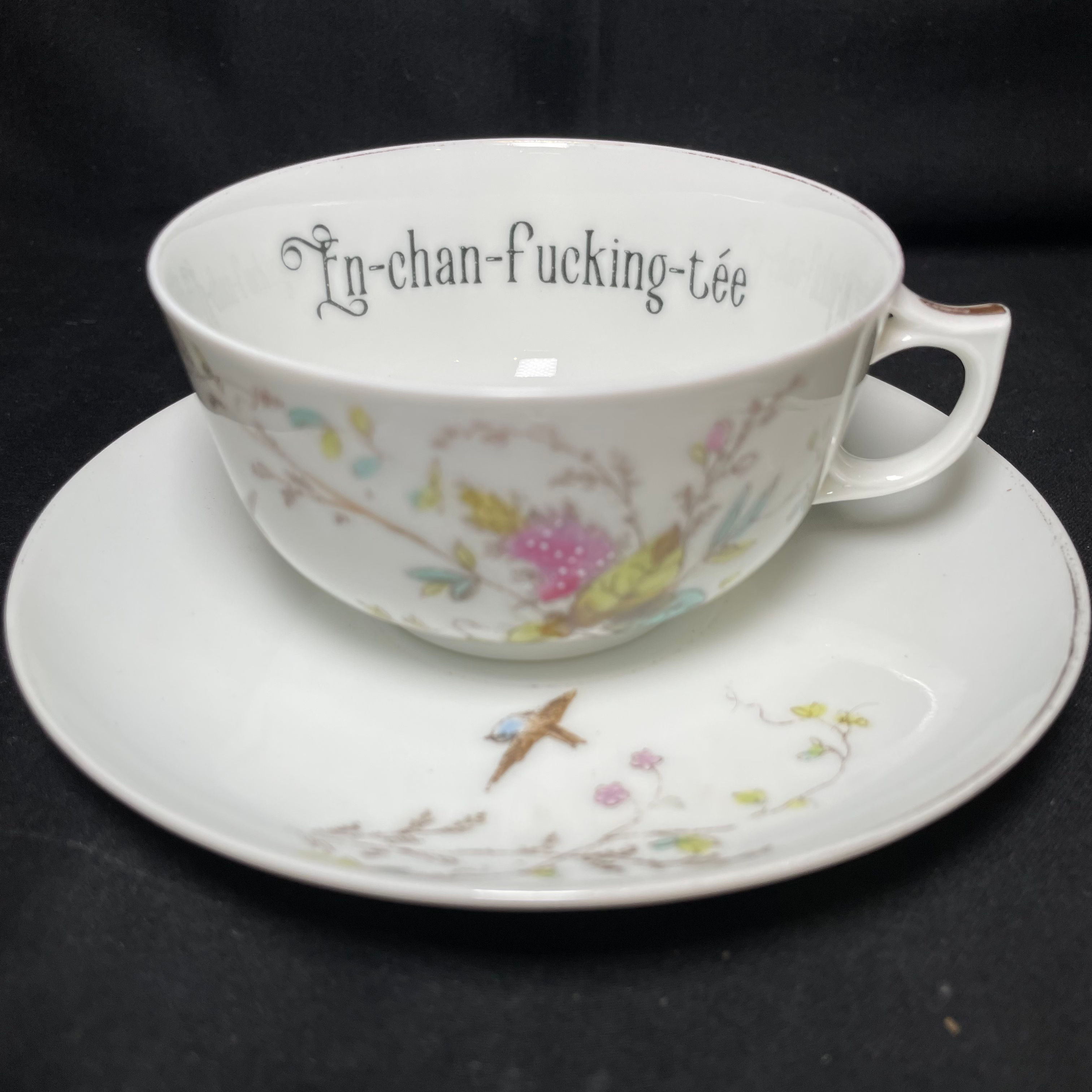 En-chan-fucking-tée, funny, vintage upcycled porcelain, unique porcelain