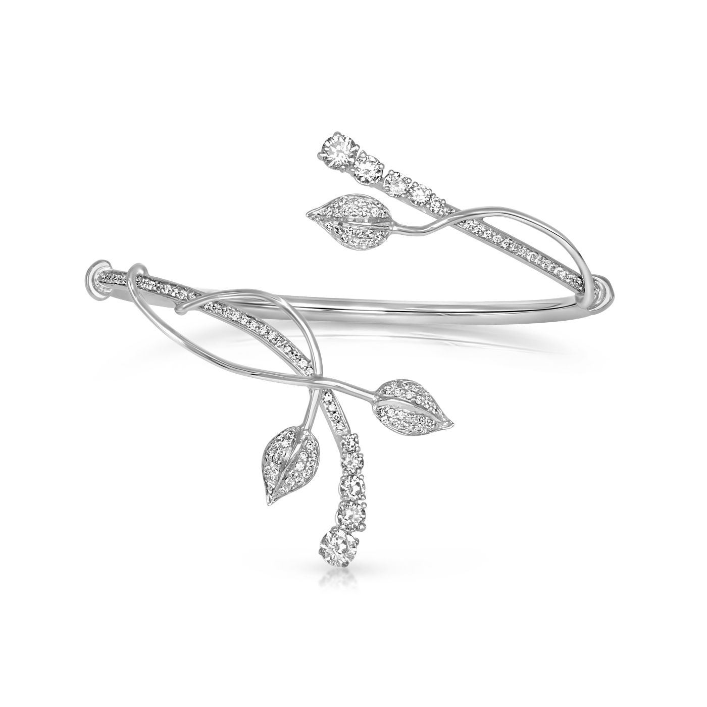 White Gold Leaves & Diamond Drops Bracelet