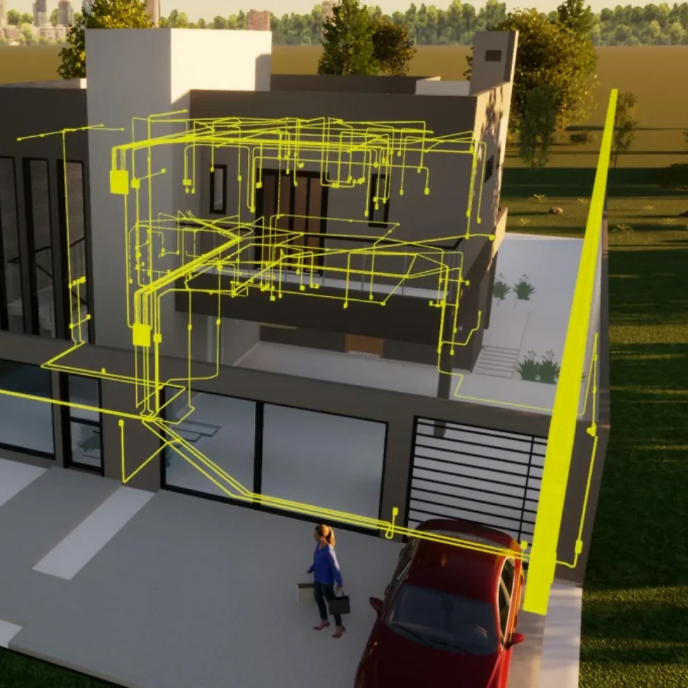 Representação de uma renderização de um projeto elétrico