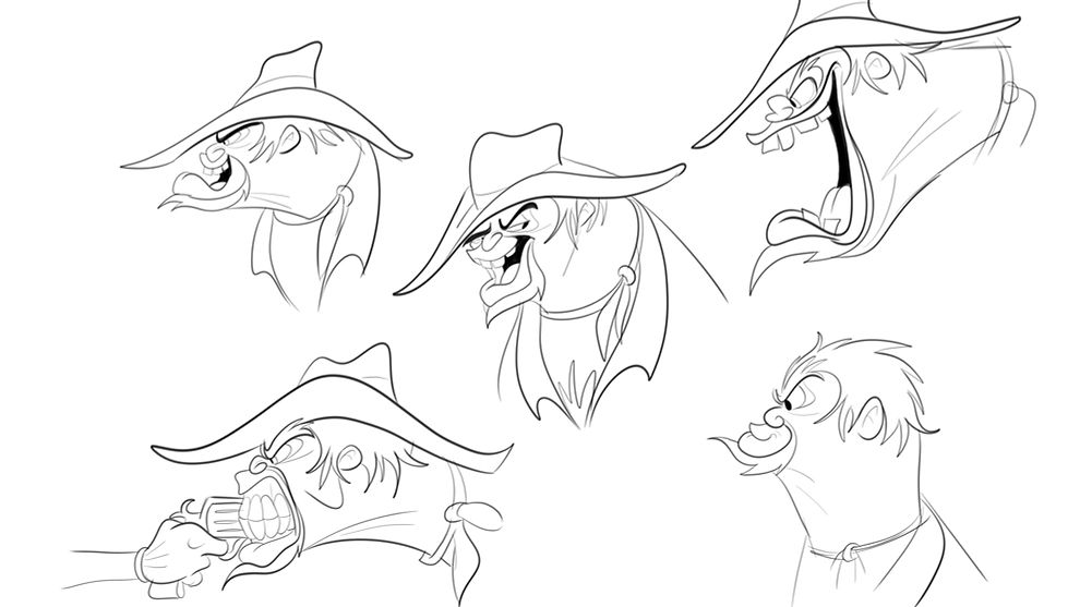 Character design sketches: cowboy villain expressions by Dave Alvarez
