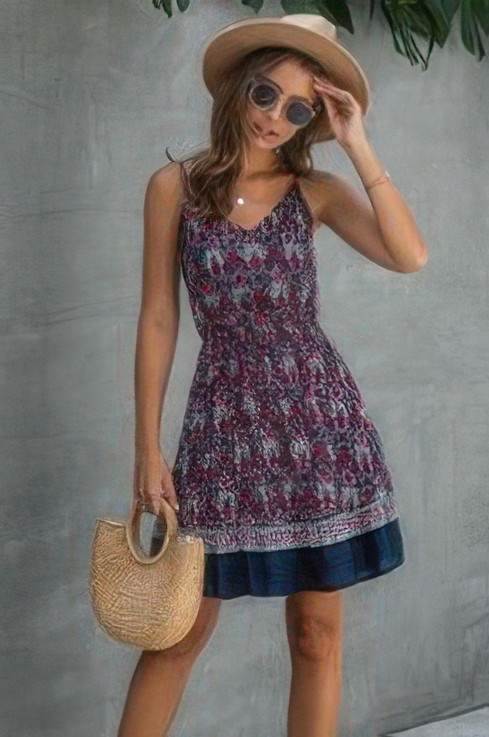 Thumbnail: Floral Spaghetti Strap Button Down Ruffle Mini Dress
