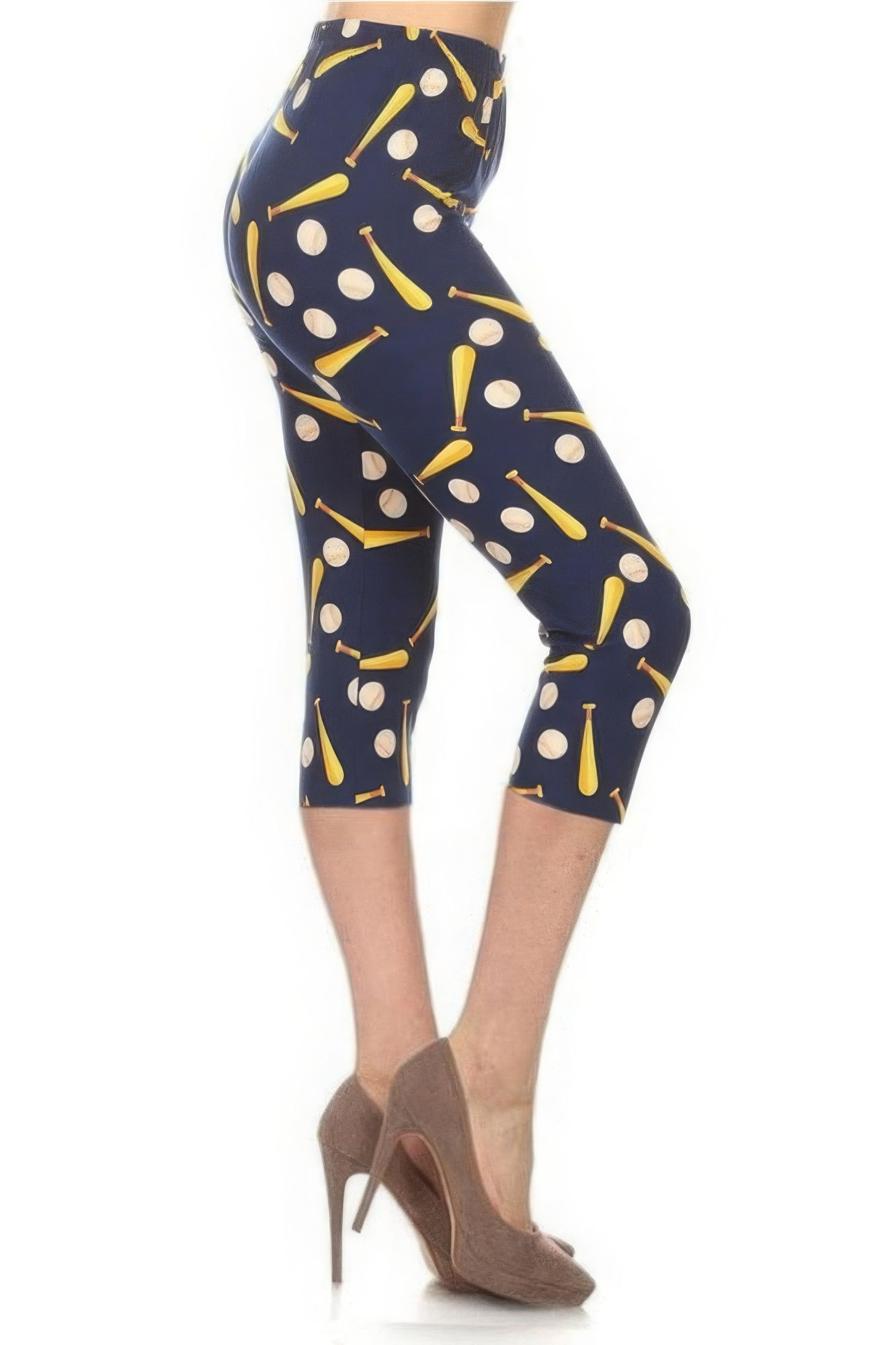 Baseball Printed, High Waisted Capri Leggings In A Fitted Style With An Elas...