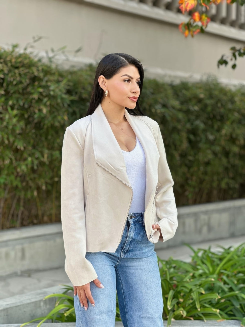 Thumbnail: Suede Women's Biker Zip Up Jacket With Pockets     