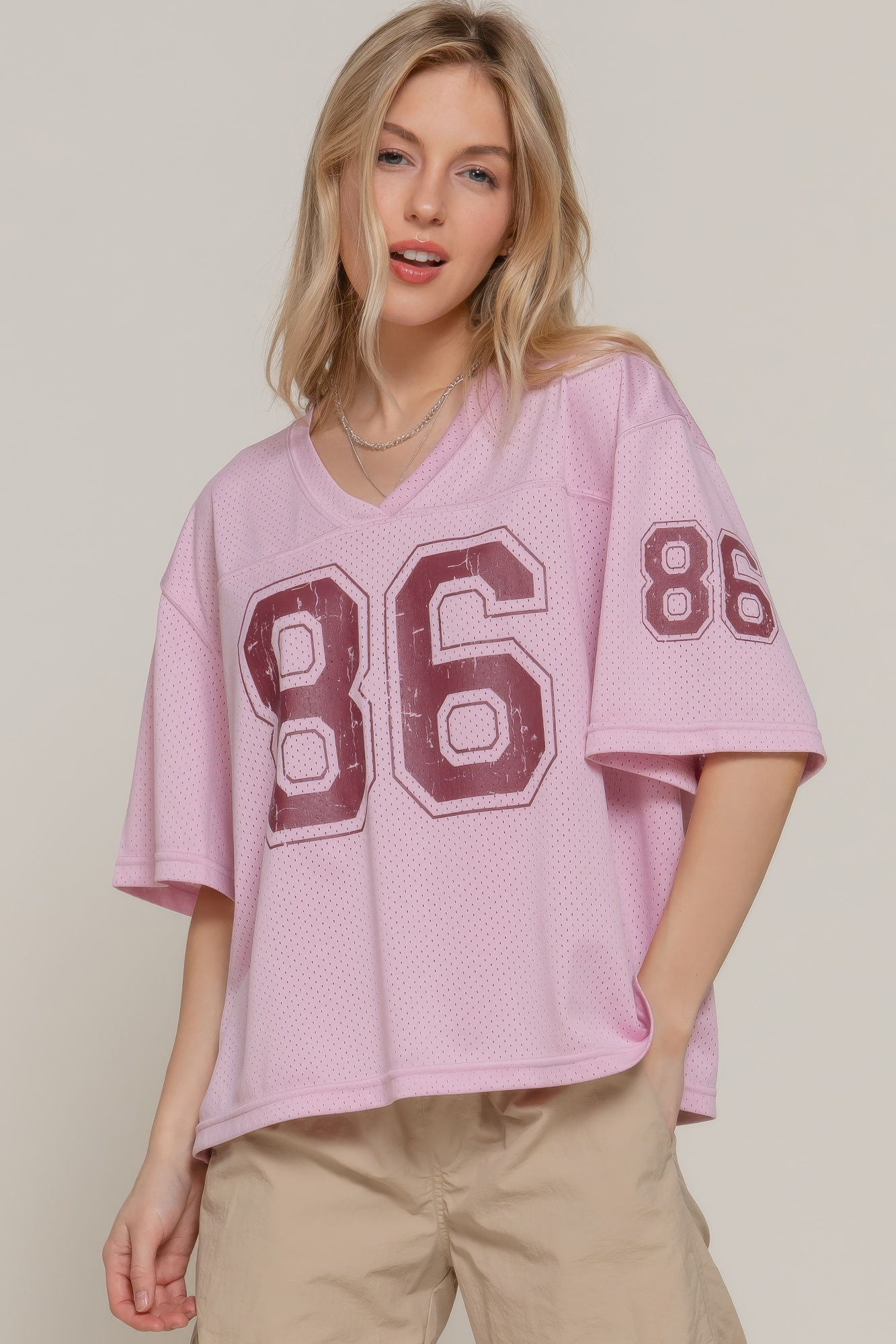 Silk Screen Print Mesh Oversize Basball T-shirt