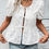 Thumbnail: Puff Sleeve Tie Front Lace Peplum Blouse