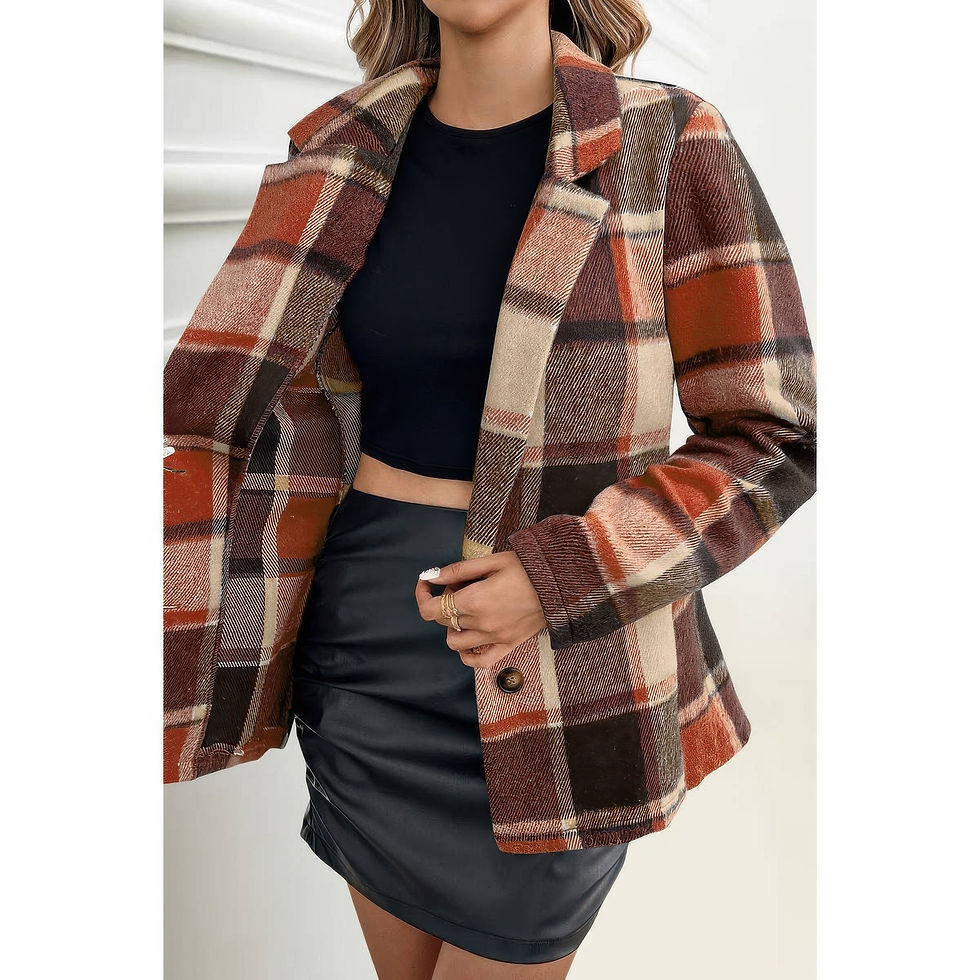 Thumbnail: Plaid Lapel Collar Long Sleeve Button Coat