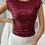 Thumbnail: Round Neck Sequin Crop Slim Short Sleeves Top