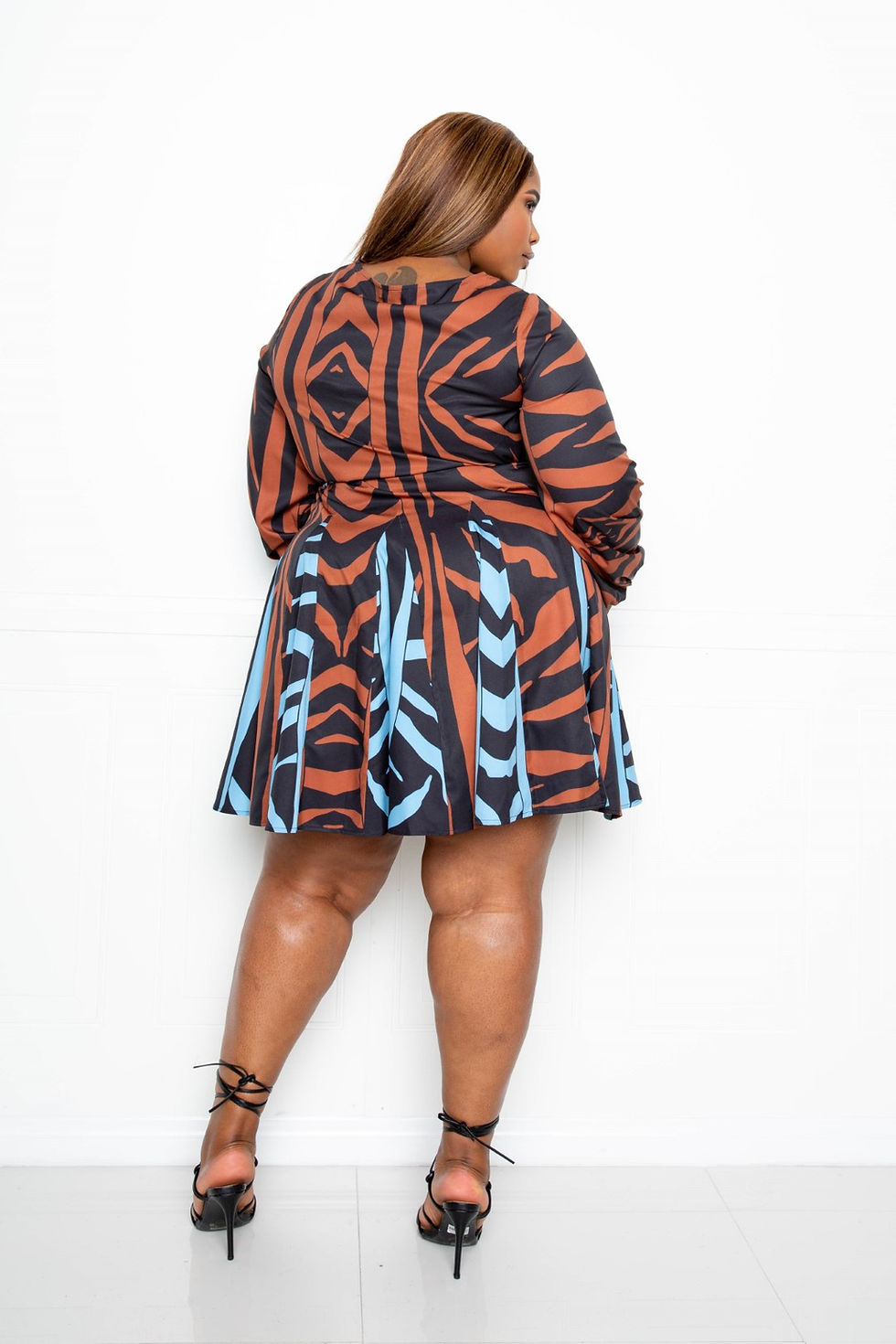 Thumbnail: Mini Tie Waist Dress With Contrast Animal Print