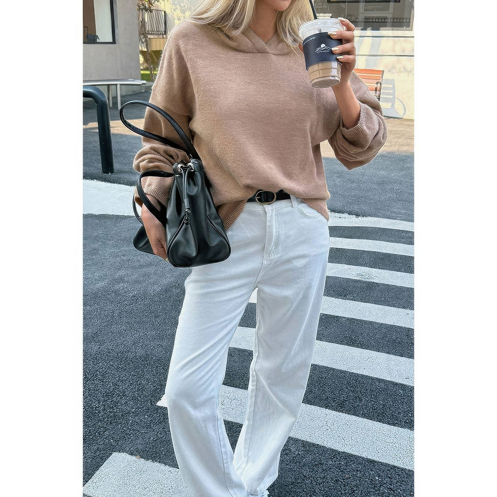 Thumbnail: Solid Knit Long Sleeve Loose Hooded Sweater