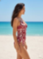 Thumbnail: Boho Chic Coral Print Plunge One-piece Swims       