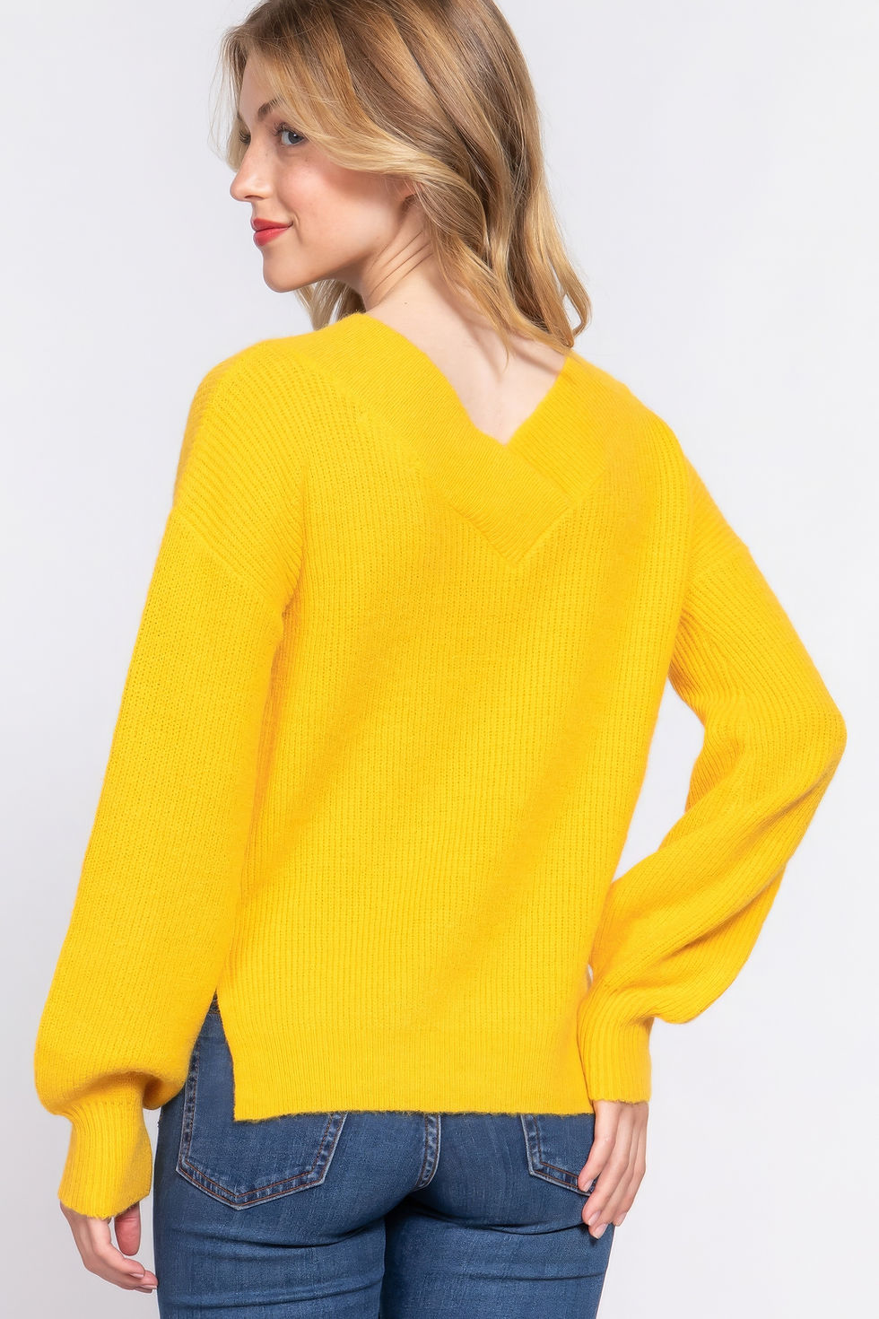 Thumbnail: Long Slv Double V-neck Sweater