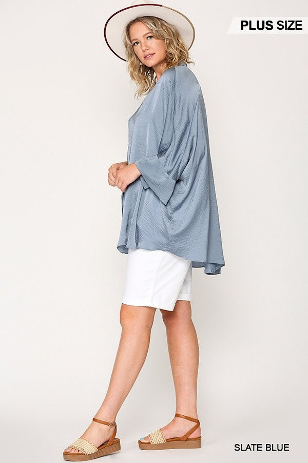 Thumbnail: Washed Satin Button Down Loose Fit Top With Hi-lo Hem