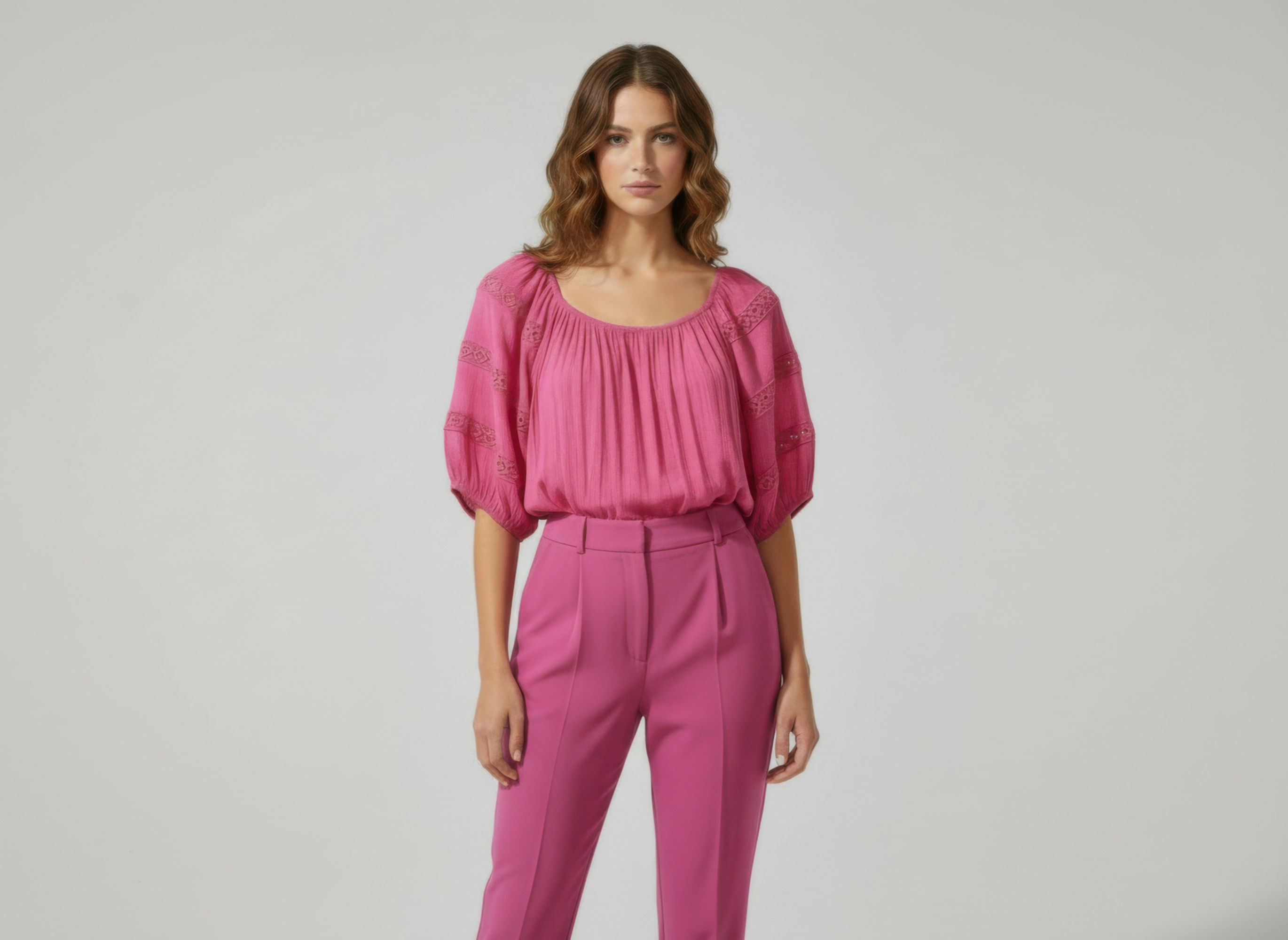 Unique Spectrum Solid Short Sleeve Blouse