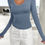 Thumbnail: Plain V Neck Long Sleeve Fit T Shirt