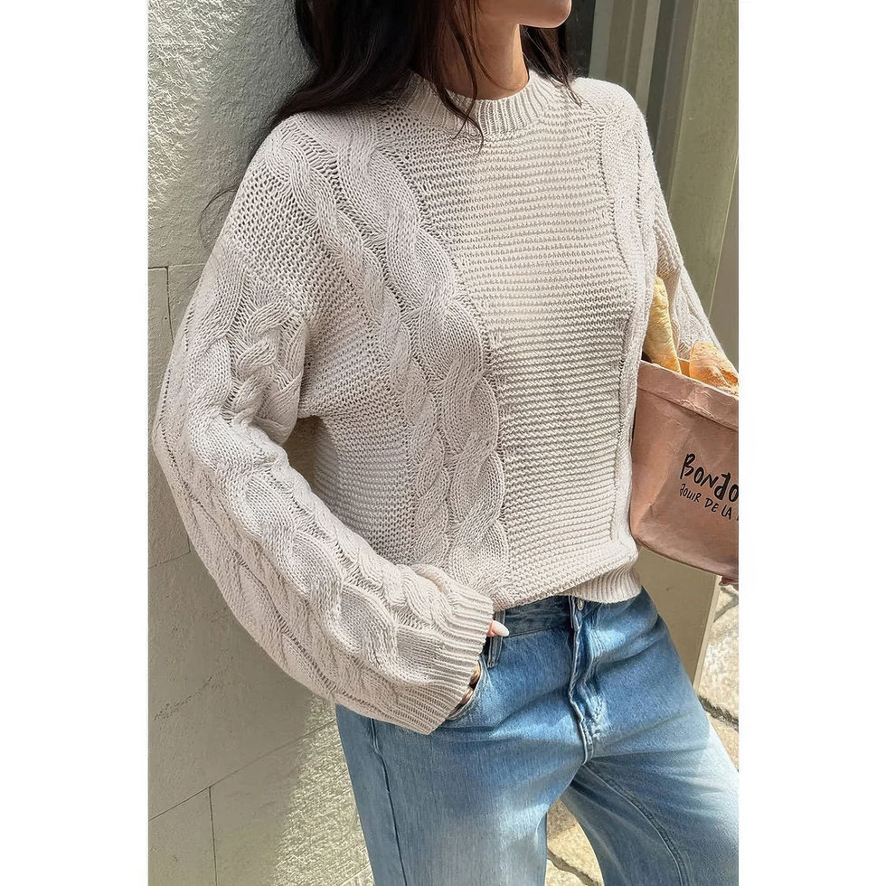Thumbnail: Solid Round Neck Cable Knit Pullover Sweater