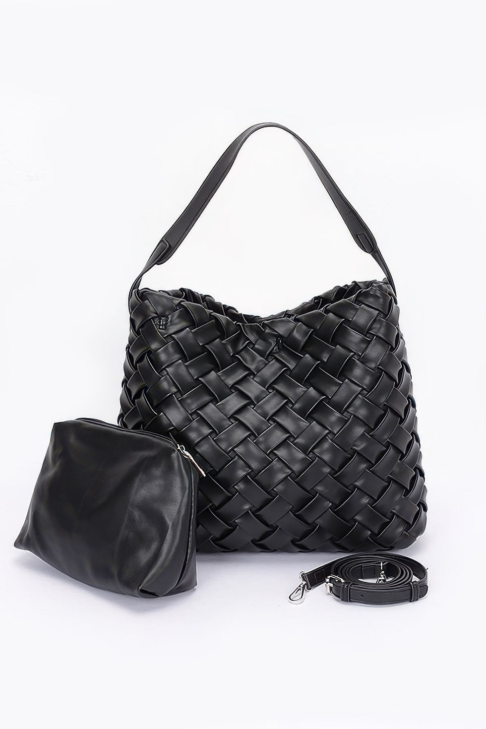 Thumbnail: Faux Leather Braided Embossed Hobo Bag
