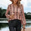 Thumbnail: Graphic Print Strip Loose Fit V Neck Blouse