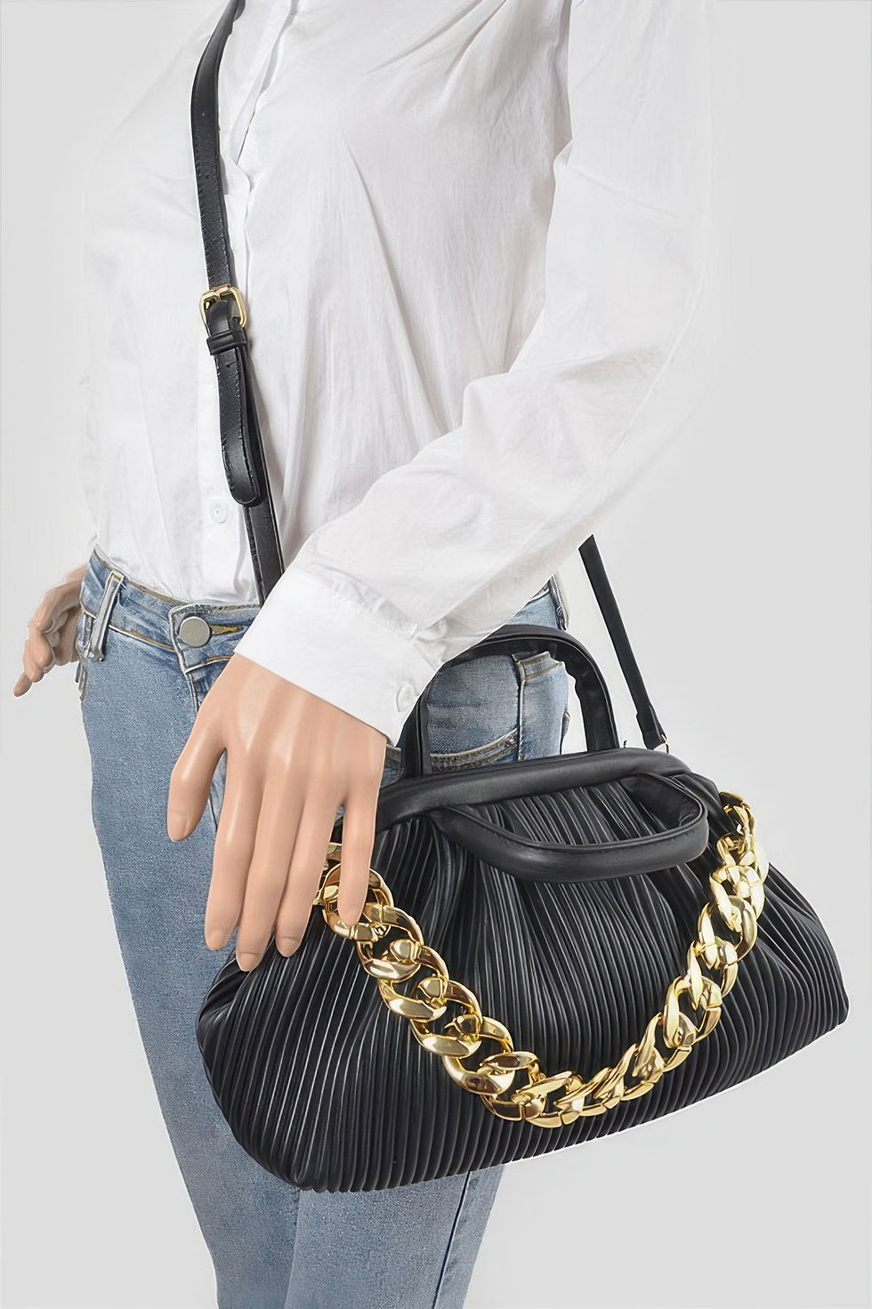 Thumbnail: Pleated Faux Leather Top Handle Bag