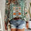 Thumbnail: Boho Print Off Shoulder Long Sleeve Knot Front Blouse