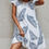 Thumbnail: Leaf Print Loose Fit Color Block Sleeves Ruffle Dress