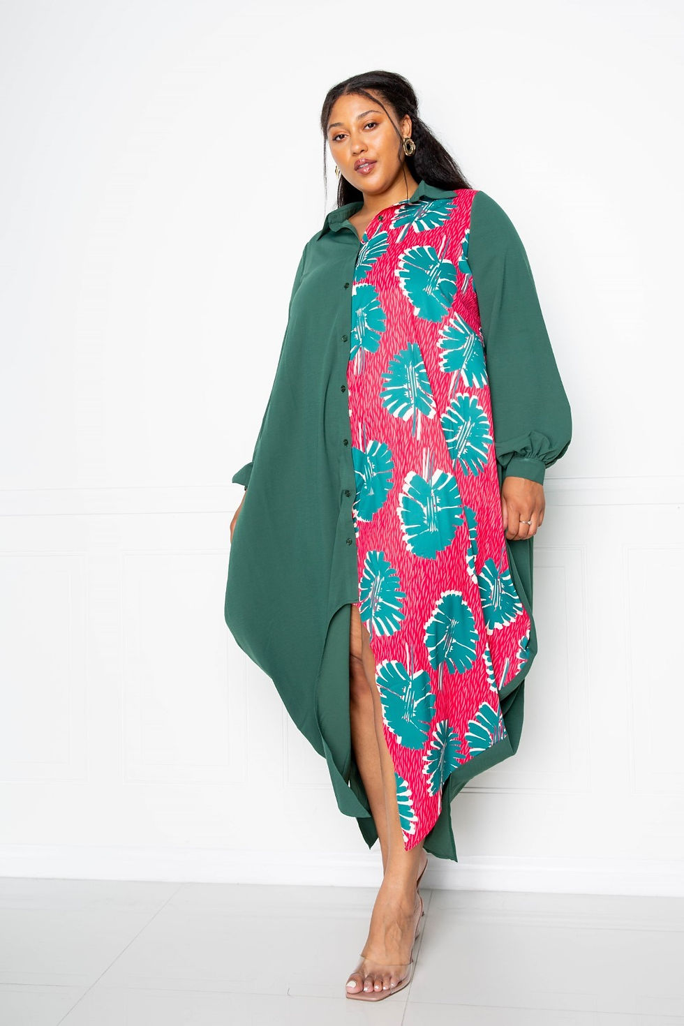 Thumbnail: Print Drapy Shirt Maxi Dress