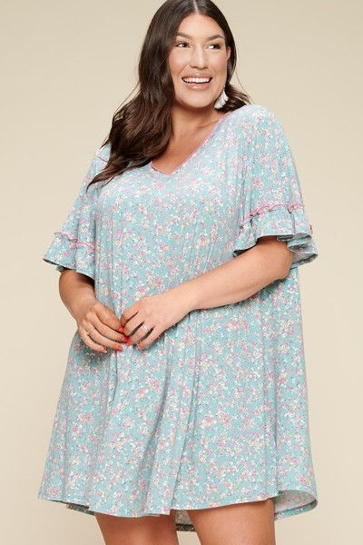 Thumbnail: Plus Size Spring Floral Printed Lovely Swing Dress
