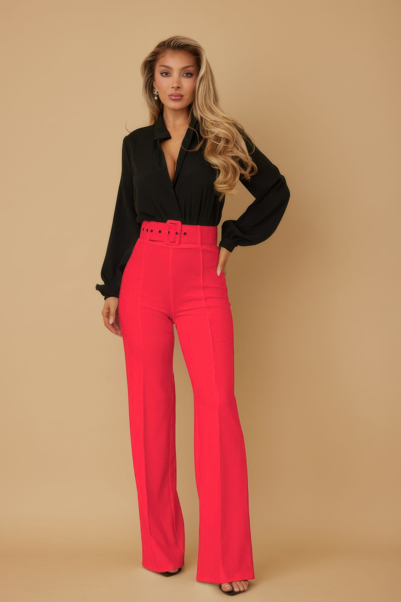 High Waist Pants With Buckle Belt