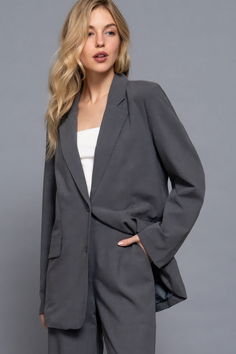 Thumbnail: Long slv front button closure blazer      