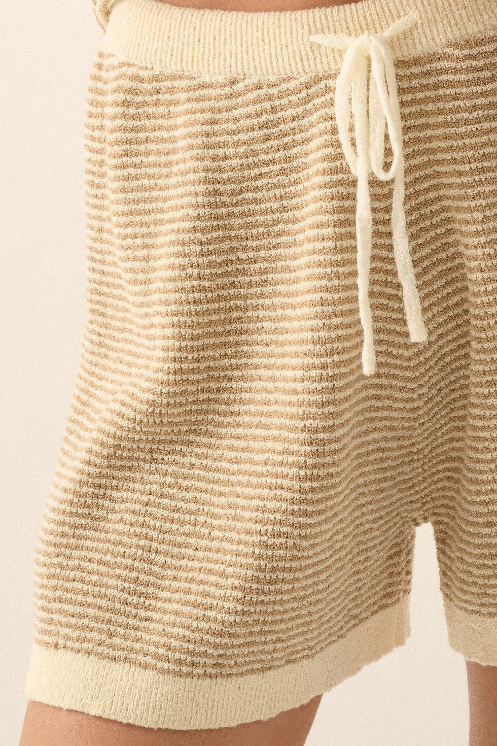 Thumbnail: Striped Knit Wide-leg Drawstring Sweater Shorts                    
