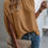 Thumbnail: Mock Neck Batwing Sleeve Solid Loose Blouse