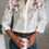 Thumbnail: Floral Hollow Out Button Down Long Sleeve Blouse