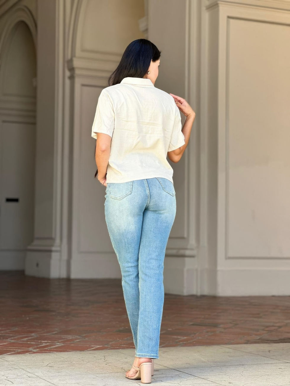 Thumbnail: High Rise Cigarette Button Fly Straight Denim Jean