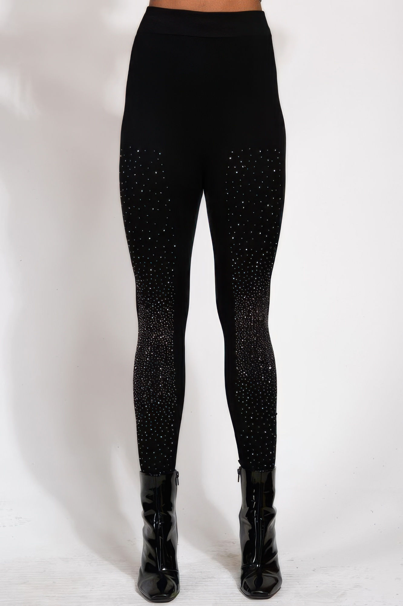 Crystal Studded High Waisted Black Leggings