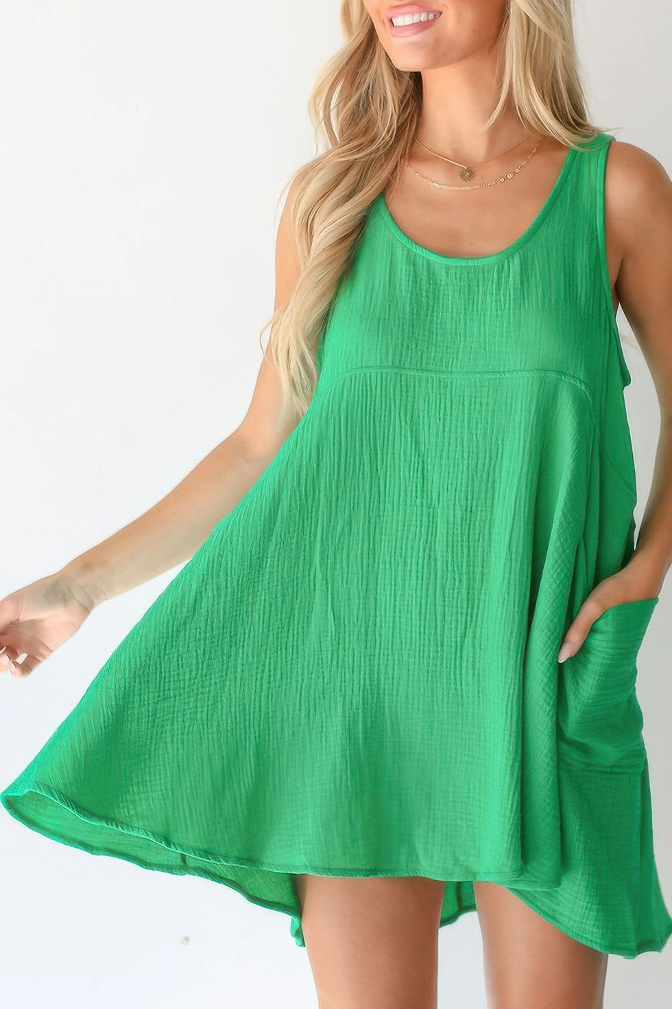 Thumbnail: Solid A Line Pockets Low Back Knot Midi Dress
