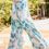 Thumbnail: Back Elastic Waist Band Side Pockets Pleat Side Open Slit Tropical Print Pants