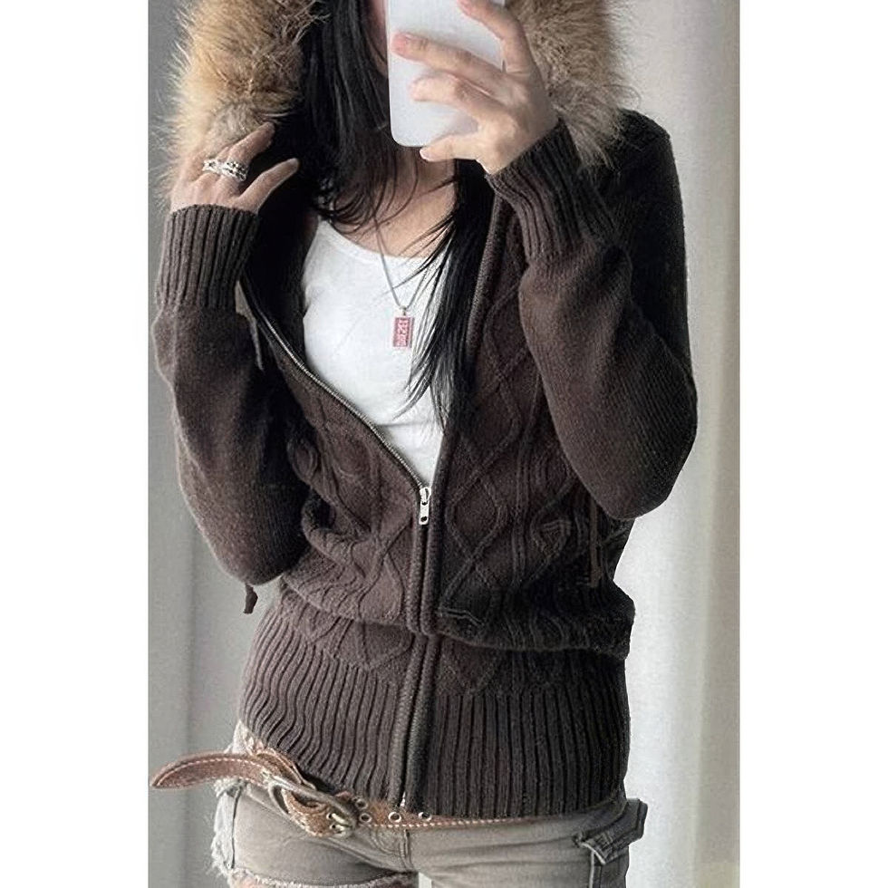 Thumbnail: Solid Zipper Twist And Fur Stitching Jacket