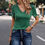 Thumbnail: Solid V Neck Lace Puff Sleeve Fit Top