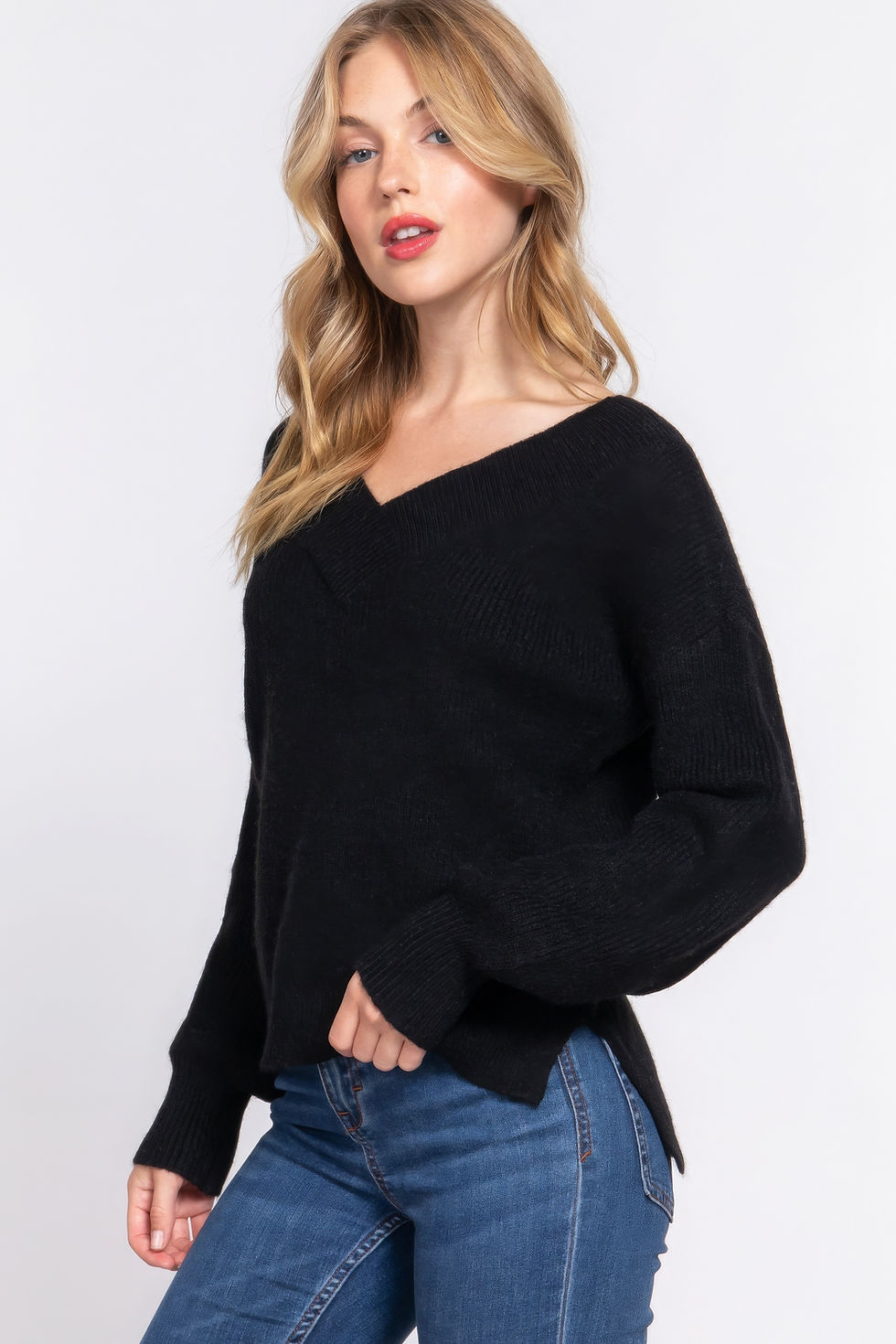 Thumbnail: Long Slv Double V-neck Sweater
